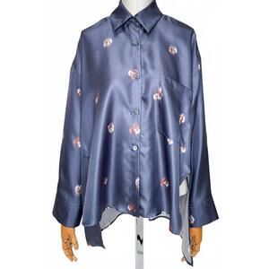 NEW ODEEH women's steel flowers shirt in navy